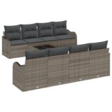 vidaXL 9-dijelni vrtni sofa set s jastučićima siva poli ratan, 2-sjedalni vrtni sofa s jastučićima siva poli ratan | shoptok.hr