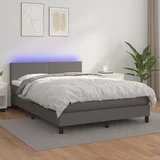 vidaXL Krevet box spring s madracem LED sivi 140x200cm od umjetne kože