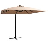 vidaXL Stranski senčnik LED luči in kovinski drog 250x250 cm taupe Cene