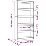 vidaXL knjižna omara/pregrada bela 80x30x167,4 cm trdna borovina | Shoptok.si