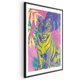  Plakat - Colorful Tiger - intense colors of a tiger surrounded by tropical plants 60x90 Crni okvir s margom | shoptok.hr