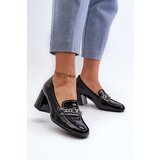 VINCEZA Black Patent Low Heel Court Shoes with Decoration Makki Cene
