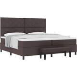 vidaXL Krevet s box springom s madracem i klupom tamnosmeđa 200x200 cm Tkanina | shoptok.hr