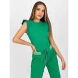 Fashion Hunters Green ribbed blouse with short sleeves RUE PARIS Cene
