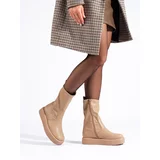 SHELOVET Beige women's ankle boots with platform
