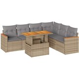 Maison Chic Seti vrtnega pohištva - Vrtna garnitura - Vrtni pohištvo set z blazinami 7-delna bež ratan/akacija, (21795947) | Shoptok.si