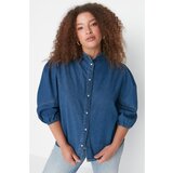 Trendyol Curve Navy Blue Watermelon Sleeve Denim Shirt Cene