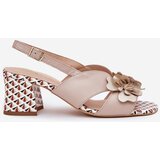 Laura Messi Leather Women's Heeled Sandals With Flowers Beige 2950 | Shoptok.si
