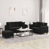  3-dijelni set sofa s jastucima crni od mikrovlakana - Crna s jastucima i tabureom | shoptok.hr