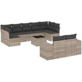 vidaXL Vrtna sedežna garnitura 10-delna z blazinami sv. siv poli ratan | Shoptok.si