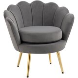 HOMCOM Siv žametni fotelj z vintage dizajnom, fotelj za spalnico z visokim naslonom 76x67x74cm, (20745104) | Shoptok.si