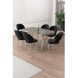 Hanah home trpezarijski set Jita, sto i 6 stolica, antracit ploča Irony, hromirane noge, crna tkanina Babyface | Eponuda.com