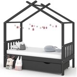 vidaXL Otroški posteljni okvir s predalom temno siva borovina 80x160cm Cene