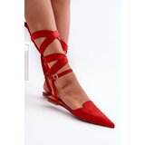 Boto Lace-up ballerina flats in red faux suede with pointed toes Ellesara | shoptok.hr