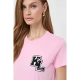 Karl Lagerfeld Bombažna kratka majica ženski, roza barva
