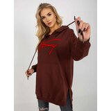 Fashion Hunters Dark brown long kangaroo sweatshirt with inscription Cene