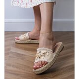 Gemre Beige woven espadrille slides with walrus shells | ePonuda.com