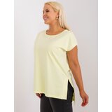 Fashion Hunters Light yellow women's basic cotton blouse plus size Cene