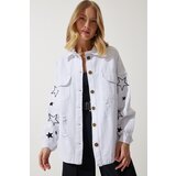  Women's White Star Embroidered Oversize Shirt Jacket | Eponuda.ba