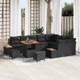 vidaXL set od 12 komada vrtnih sofa s jastučićima Crni poli ratan akacija | shoptok.hr