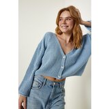 Happiness İstanbul Women's Sky Blue V-Neck Seasonal Crop Knitwear Cardigan Cene