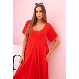 Kesi Włoski Damenkleid aus Viskose mit kurzen Ärmeln und ausgestelltem Saum red | Shoptok.si