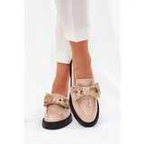 Boto Patented moccasins with bow and decorative brooch beige Leandriel | Shoptok.si