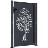 vidaXL Vrtna vrata antracitna 105x155 cm jeklena oblika drevesa | Shoptok.si