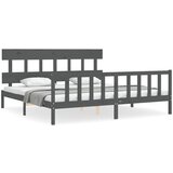 Maison Chic Posteljni okvir - Dvoposteljna postelja - Zakonska postelja z vzglavjem siv 200x200 cm trden les-J6094, (21771143) | Shoptok.si