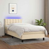  Box spring postelja z vzmetnico LED krem 90x200 cm blago, (20723328) Cene