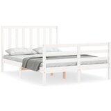 The Living Store Posteljni okvir z vzglavjem bel 120x200 cm trden les - Posteljni Okvir, (21527666) | Shoptok.si