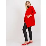 Fashion Hunters Long red plus size blouse with a print
