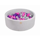 MeowBaby Bazen z žogicami, 90x30 cm z 200 žogicami, bombaž, svetlo siv: temno roza/vijoličen/prozoren/siv, (21289269) | Shoptok.si