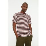 Trendyol Claret Red Men's Relaxed Fit Crew Neck Short Sleeve Striped T-Shirt Cene
