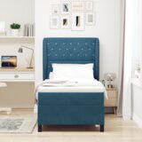 Box Spring Krevet s Madracem Tamnoplavi 90x200 cm Baršun | shoptok.hr