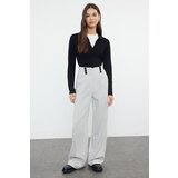 Trendyol Light Gray Button Detailed Wide Leg Woven Trousers | Shoptok.si