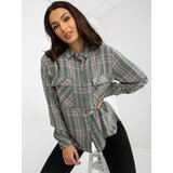 Fashion Hunters Women's khaki checkered shirt with pockets Cene