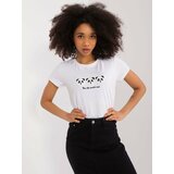 Fashion Hunters White women's T-shirt with BASIC FEEL GOOD application Cene