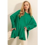Bigdart 15783 Slit Poncho Sweater - Green cene