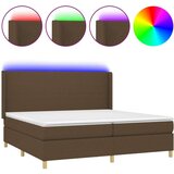 Box spring postelja z vzmetnico LED temno rjava 200x200cm blago, (20900250) | Shoptok.si