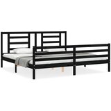 The Living Store Posteljni okvir z vzglavjem črn 200x200 cm trden les - Posteljni Okvir, (21530091) | Shoptok.si