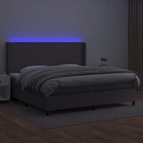 Krevet box spring s madracem LED sivi 200x200cm od umjetne kože | Eponuda.com