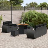 vidaXL 8-delni set vrtne sedežne garniture s blazinami Črna Poli ratan Akacija | Shoptok.si