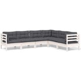 Maison Chic Seti vrtnega pohištva - Vrtna garnitura - Vrtni pohištvo set 6-delna z blazinami bela trdna borovina, (21815859) | Shoptok.si