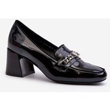 VINCEZA Black Patent Low Heel Court Shoes with Decoration Makki | Shoptok.si