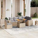 Maison Chic Seti vrtnega pohištva - Vrtna garnitura - Vrtni pohištvo set 7-delna z blazinami bež poli ratan, (21801246) | Shoptok.si