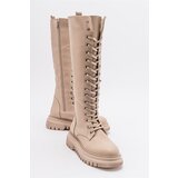 LuviShoes PEGOS Women's Beige Skin Laced Zippered Boots Cene