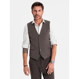 Ombre Men's elegant SLIM FIT herringbone vest - graphite Cene