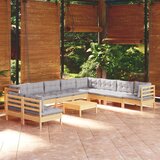 The Living Store Vrtna sedežna garnitura 11-delna s sivimi blazinami borovina - Vrtna Sedežna Garnitura, (21476782) | Shoptok.si