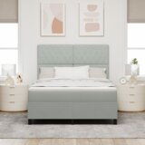 vidaXL Box Spring Postelja z Blazino & LED Svetloba Svetlo siva 160x200 cm Žamet | Shoptok.si